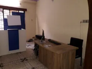 A workstation in the corner of the training room